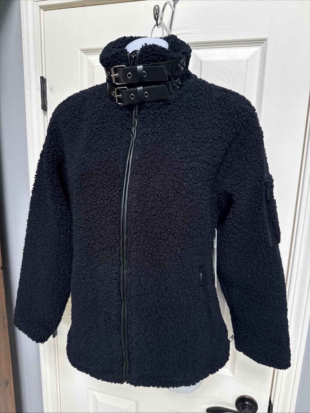 NICOLE MILLER Black Boucle Jacket Buckle Straps Sz S NEW